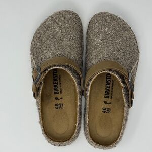BIRKENSTOCK Lutry Bouclé Clog Gray Taupe Size 40 Convertible Strap Cork Footbed